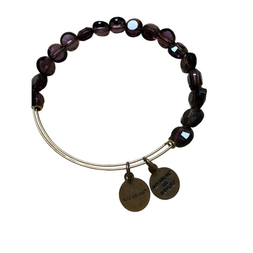 Alex and Ani Bangle Purple Beaded Expandable Gold Tone Charm Bracelet - Picture 5 of 7